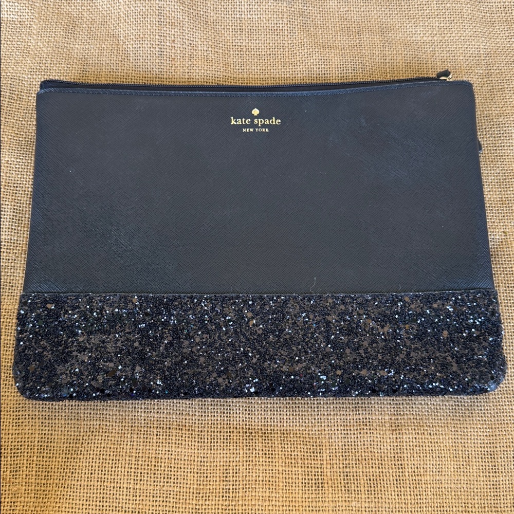 kate spade black glitter top-zip pouch Wallet Bag Large - Picture 2 of 8